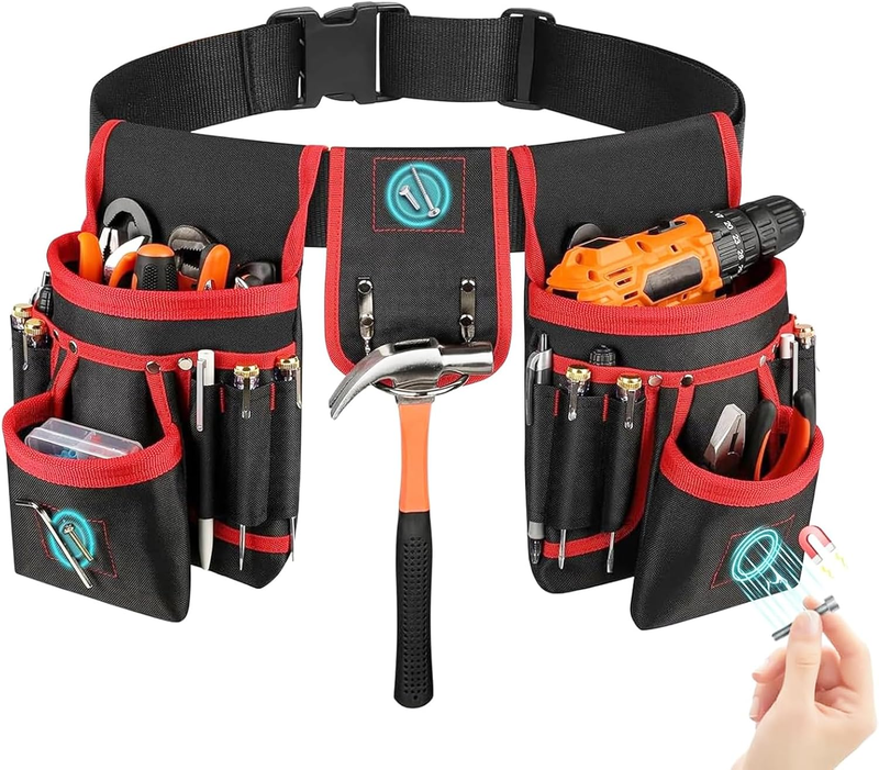Magnetic Tool Belt with 26 Pockets, Heavy-Duty Detachable Tool Pouch, Adjustable