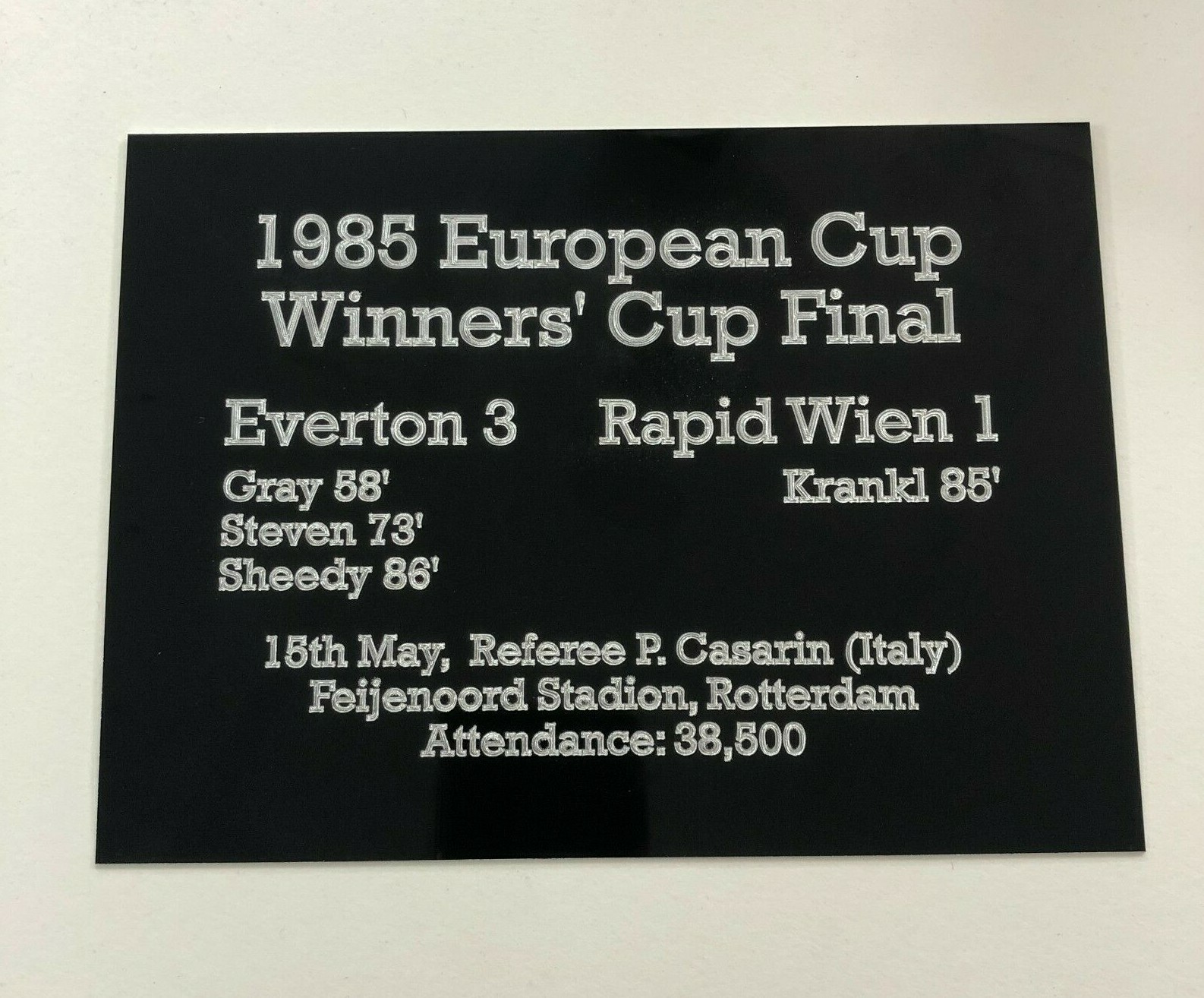 1985 Everton Cup Winners' Cup 190x140mm Huge Engraved Plaque for Signed Displays