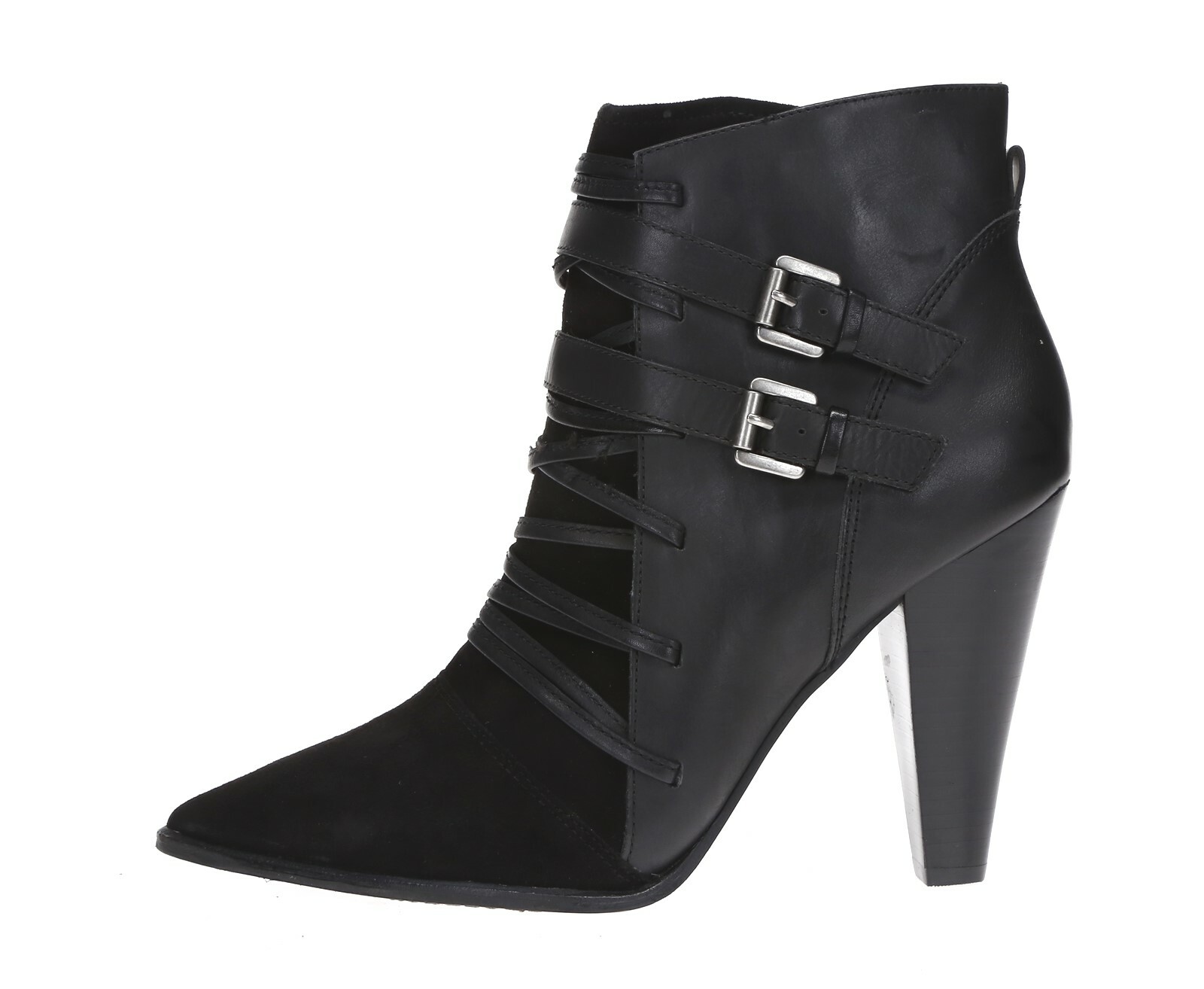 Trouve Womens Black Leather Short Ankle Boots Straps Shoes Size 10 M New! 216163