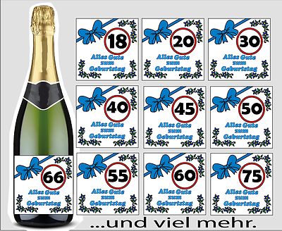 Flaschen Aufkleber Geburtstag Etikett jedes Alter möglich Auswahl, Sektflasche