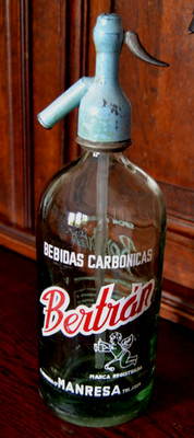 Sodaflasche Syphon "Bebidas Carbonicas Bertran Manresa" Glas groß Rar