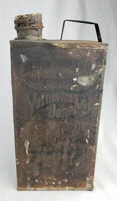 Rare Antique Boston MA Varnish Co Railway Tin Oil Can Sign Vintage Advertising