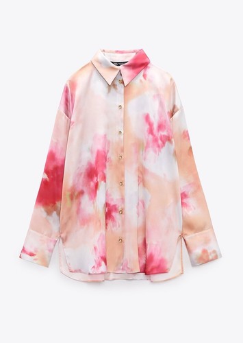 ☆ドイツ発*ZARA*新作*USAプリント長袖トップ/FADED PINK☆ チューリップ柄プリントスウェットシャツ - ピンク | ZARA Japan
