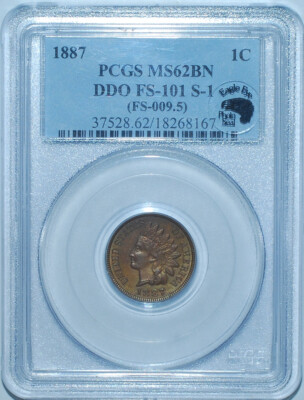 1887 PCGS MS62BN FS-101 DDO Eagle Eye Photo Seal Doubled Die Obverse Indian Cent