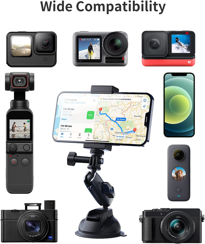 Aluminum Alloy Suction Cup Mount for Go pro, 360° Rotation Heavy Duty with 1/4 T
