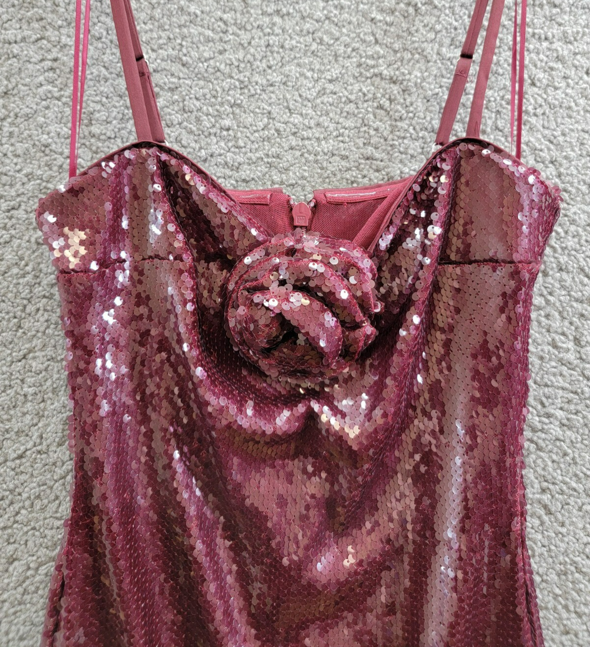 FRENCH CONNECTION Beatrice Sequin Mini Dress Women's 2 Burgundy Red Back Zip - Picture 3 of 16