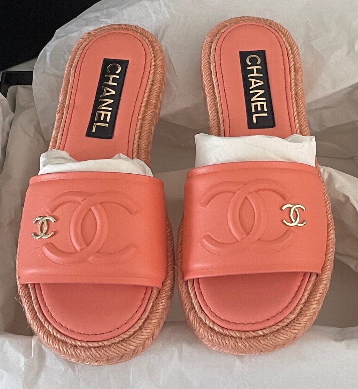 CHANEL light orange women's espadrilles sandals shoes CHANEL light orange women's espadrilles sandals shoes