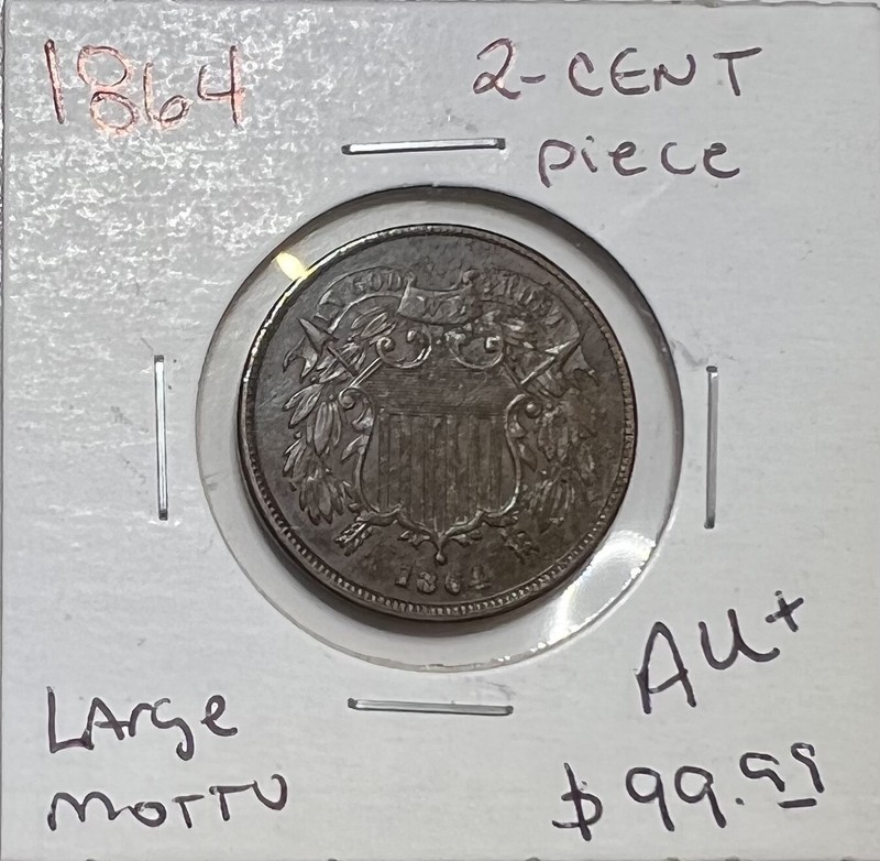 1864 Two Cent Piece Large Motto 2C  Nice Coin!!
