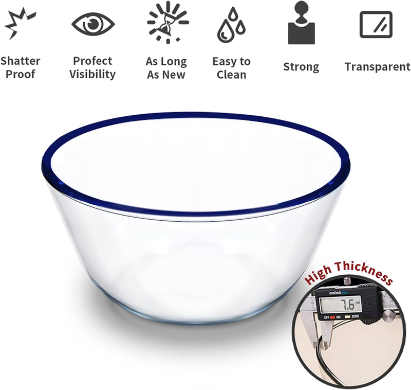 High Borosilicate Glass Mixing Salad Bowls with Lids Set of 3 (4.5QT,2.7QT,1.1QT