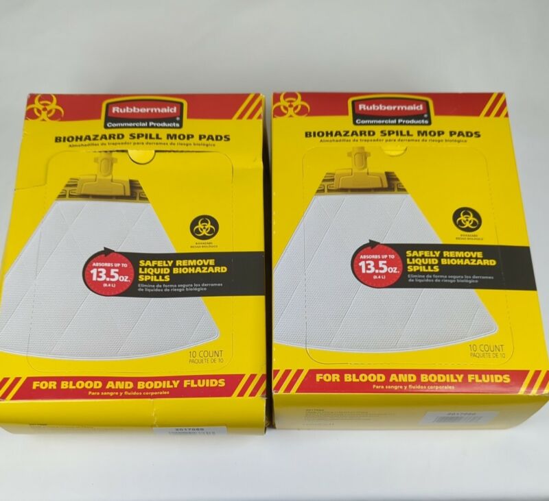 Rubbermaid Biohazard Spill Mop Pads LOT OF 2 Boxes of 10 (20 Total Pads) 2017060