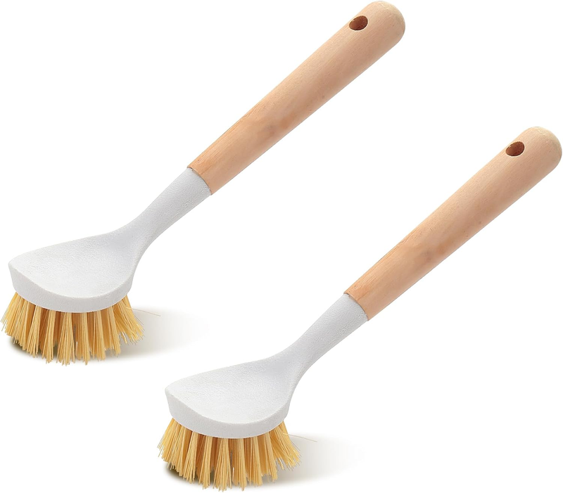 Dish Brush with Handle, Dish Scrub Brush, Kitchen Brushes for Dishes, with Woode