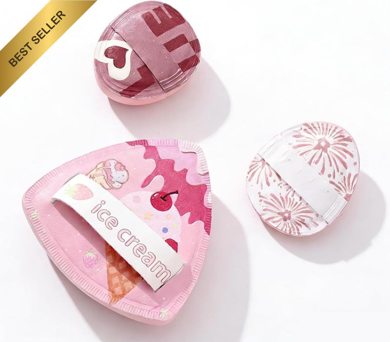 3-Piece Makeup Sponge Set, Mini Thumb Puff Triangle Blender Pink