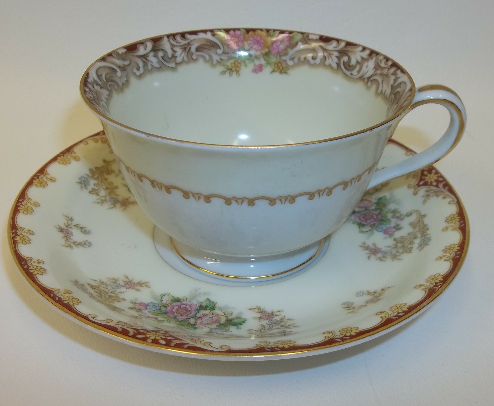 アンティーク カップ＆ ソーサ(occupied JAPAN) VINTAGE OCCUPIED JAPAN RED CUP & SAUCER HAND PAINTED LILY