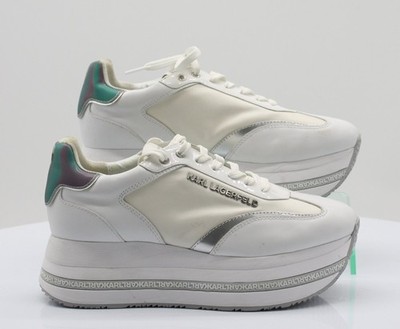 KARL LAGERFELD HOLOGRAM WOMENS PLATFORM TRAINERS UK 5.5 EU38.5 WHITE RRP £200 AD