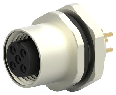 Sensor Connector, M12, Female, 5 Positions, PCB Socket, Straight Panel Mount