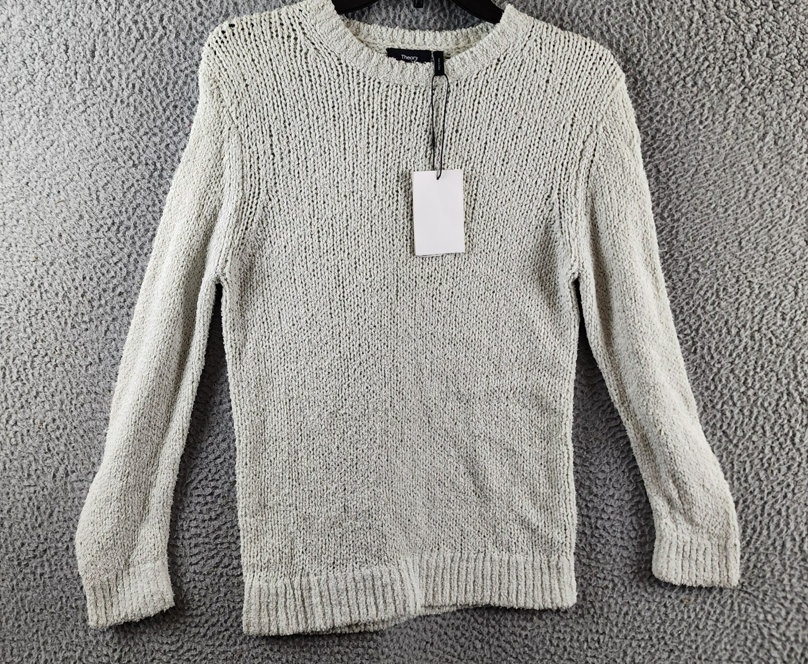 Theory Shrunken Crewneck Sweater Women's P Reed Ribbed Hem Linen Blend Pullover - Picture 2 of 14