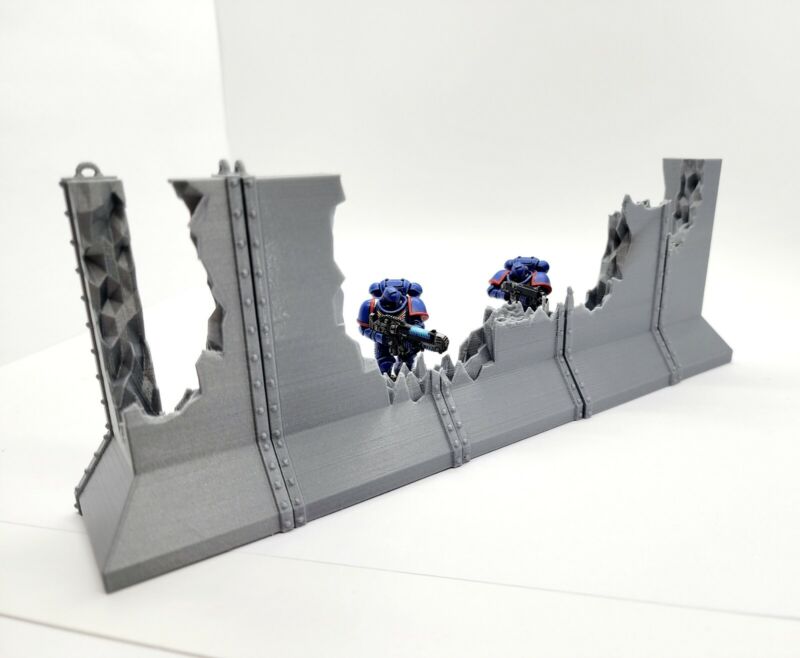3D Printed Wargaming Terrain. Battle Damaged Concrete Blast Wall.  Barrier Wall