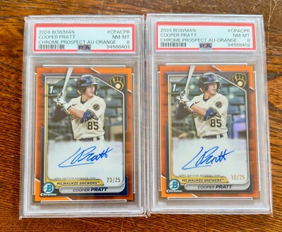 2024 Bowman COOPER PRATT TRUE Orange Refractor Auto /25 TIMES TWO! PSA 8