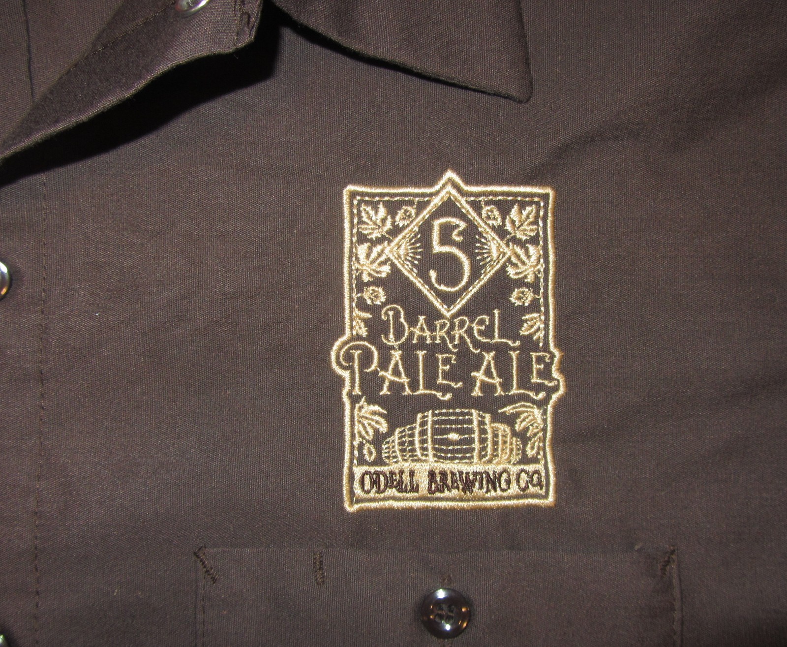 Odell 5 Barrel Pale Ale Mens Short-Sleeve Button-Down Shirt, Brown, Size 2XL EUC