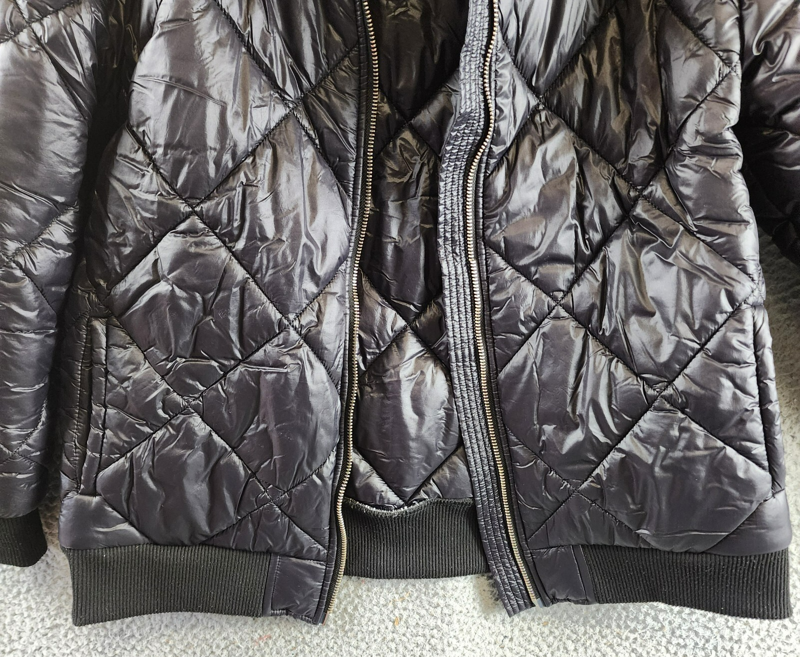 Rails Shay Diamond Quilted Jacket Womens XS Black Faux Shearling Collar Full Zip - Picture 3 of 17