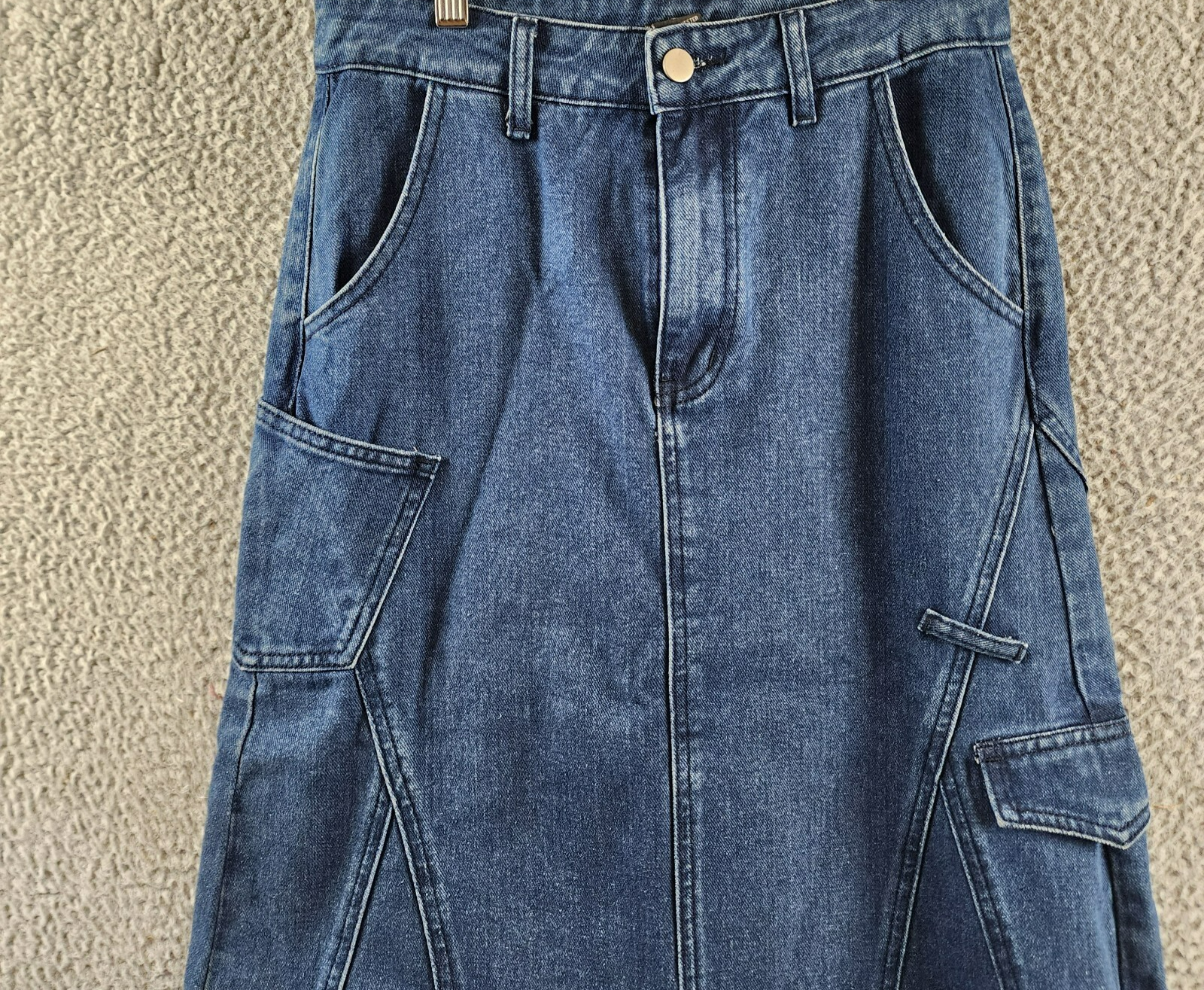 Gracia Front Slit Long Denim Skirt Women's M Blue Heather Side Pocket Button Zip - Picture 3 of 15