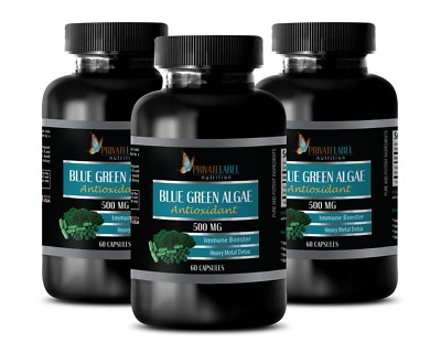 Organic BLUE GREEN ALGAE Powder 500mg - Spirulina Klamath Lake - 3 Bot, 180 Caps