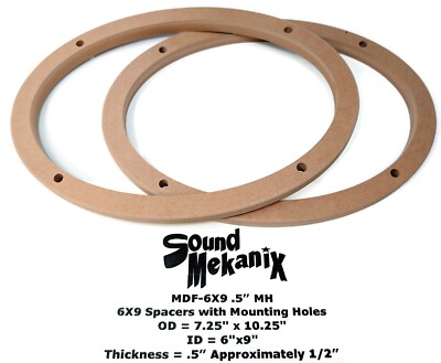 6X9 MDF Speaker / Spacer Rings, 6x9'' 1/2'' Thick With Mounting Holes One Pair