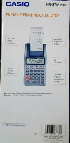 Casio Portable Printing Calculator HR-8TM Plus 12 Digits Display  New Sealed