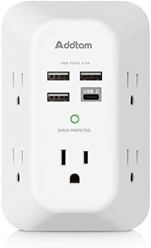USB Wall Charger, Power Strip with 5 Outlet Extender 4 USB Charging Ports (1 USB