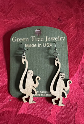 New Green Tree Jewelry laser cut wood earrings  Monkeys Recycled Eco USA