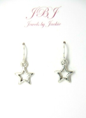 Star Charm Earrings tiny dangle 925 sterling silver hooks pewter charms 1'' Stars
