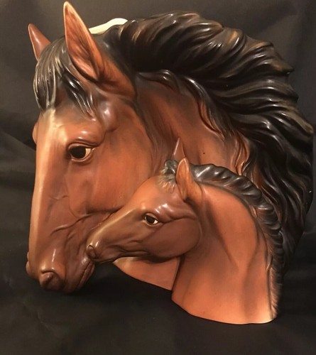 Large #9656 Napco Ware Chestnut Morgan Mare with Foal Horse Head Planter Vase