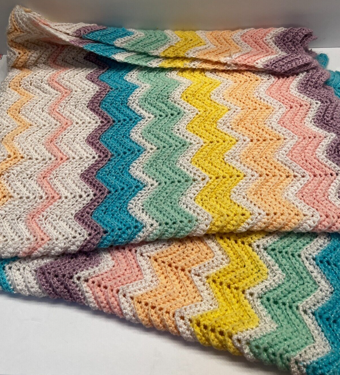 Zig Zag Design Pastel Crochet Afghan Crib Stroller