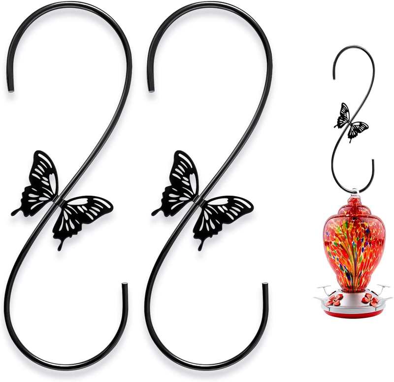 2PCS Metal Hummingbird Feeder Hook Extension Butterfly Design Hanger Black NEW