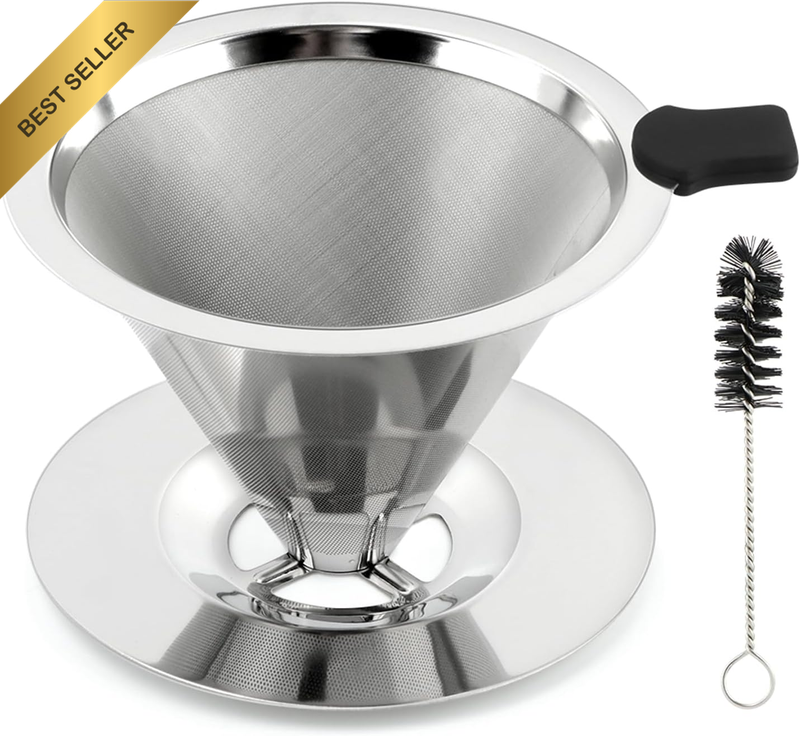 Pour Over Coffee Dripper Stainless Steel Reusable Paperless Filter 1-2 Cup Maker