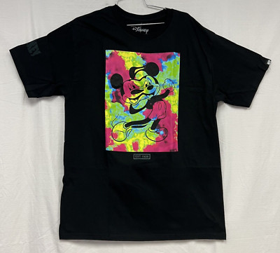 Neff  Men's Tie Dye Mickey Mouse Bend Box T-Shirt Casual Tee Black Medium New