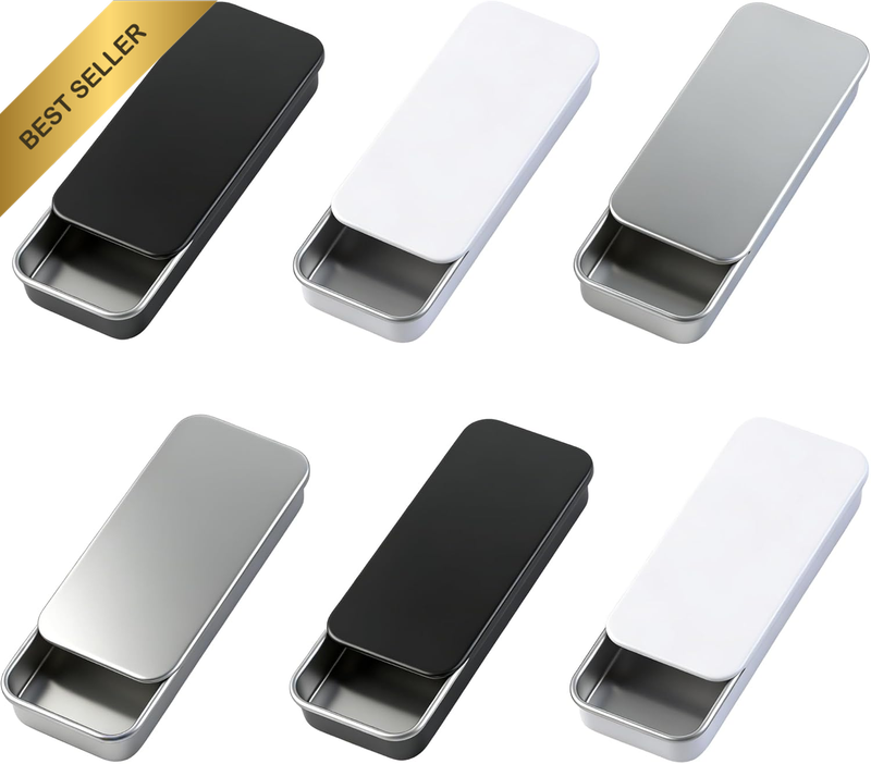 6Pcs Small Tin Box with Slide Top, 3.15 X 1.34 X 0.4 Inches Mini Metal Container