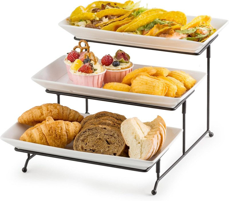 3 Tier Serving Trays Stand Porcelain Serving Platters 12 Inch White Serving Plates Dinner Platters for Appetizer Snack Fruit Cup Cake Server Tray Display Serving Dishes for Entertaining