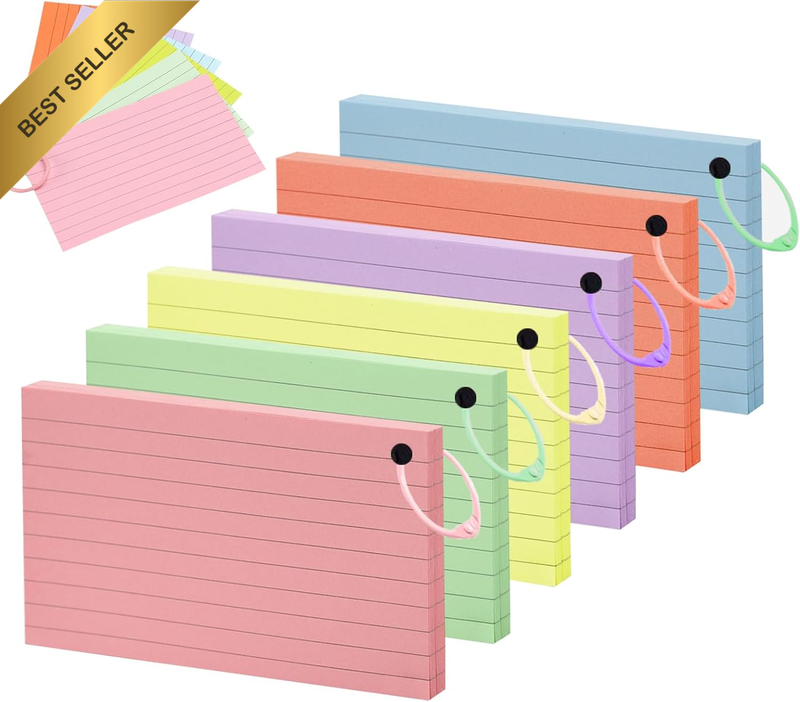 300PCS Ruled Lined Index Cards, 3X5 Inches Blank Flash Cards with 6 Metal Binder