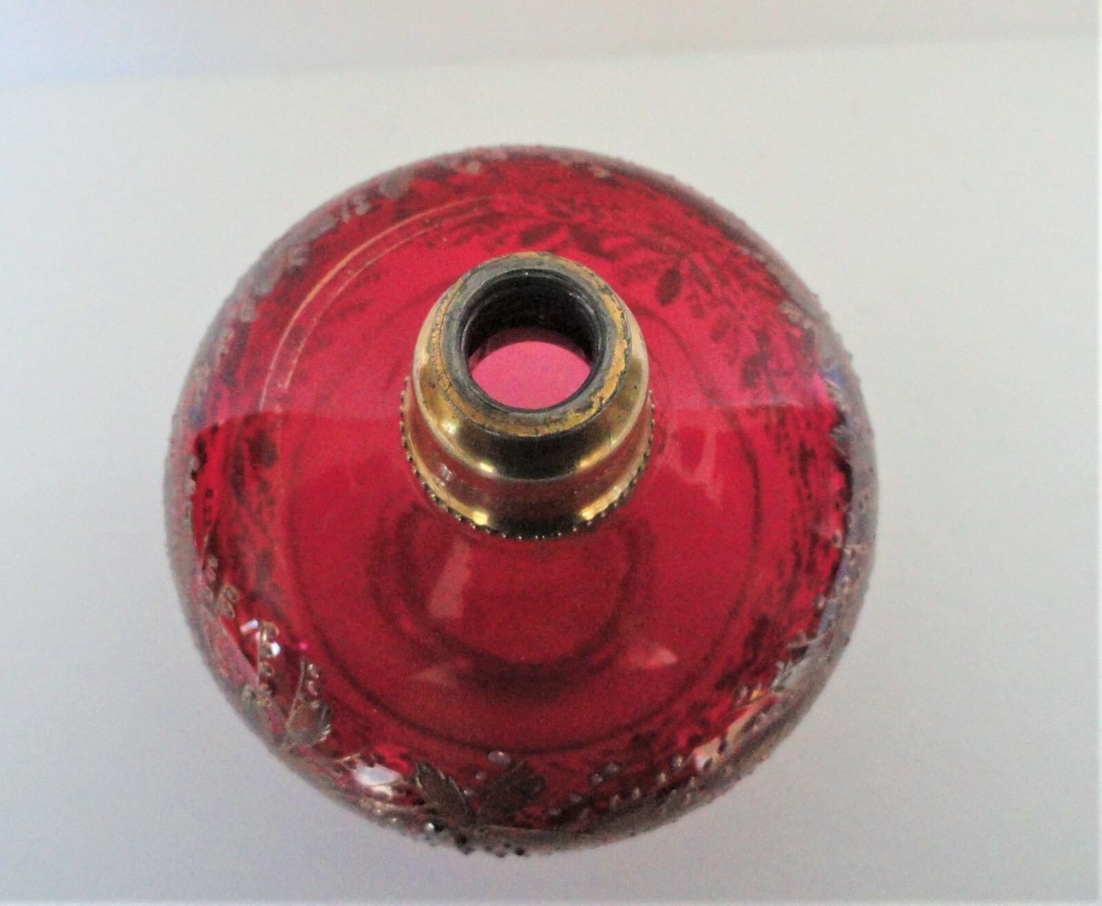 Antique Moser Cranberry Gold & Silver Perfume Scent Atomizer Bottle