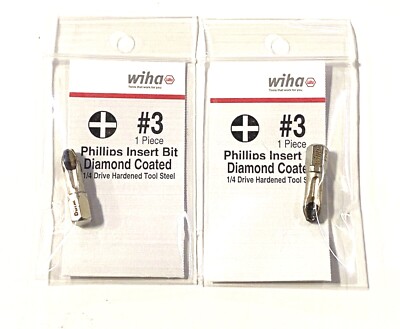 Wiha #3 Phillips Insert Bit Diamond Coated 1/4'' Hex Drive 2 Pack Made In Germany
