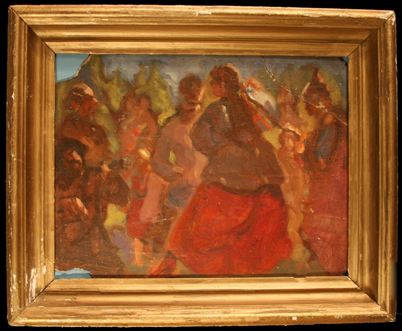 ANTIQUE AMERICAN IMPRESSIONIST PAINTING PILGRIMS STYLE COSTIGAN WPA ARTIST NY