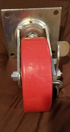 Sold together,,2 Red Brake Wheel Caster, Wheel All Swivel Heavy Duty Iron