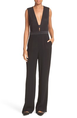 

DVF Diane Von Furstenberg Черный комбинезон под смокинг Kyara с V-образным вырезом и глубоким вырезом  XS