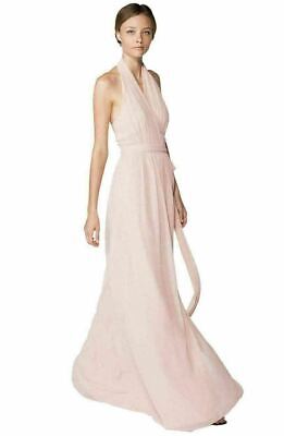 CEREMONY BY JOANNA AUGUST 'Amber' Side Tie Chiffon Halter Gown Sz S Tiny Dancer