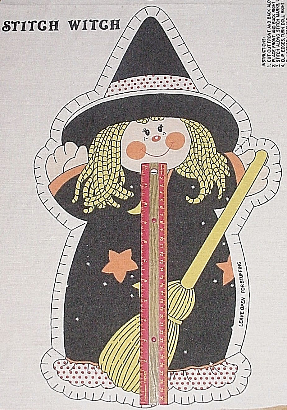 Vintge HALLOWEEN STITCH WITCH Cut & Sew Fabric Panel To Make CUTE DOLL OR PILLOW