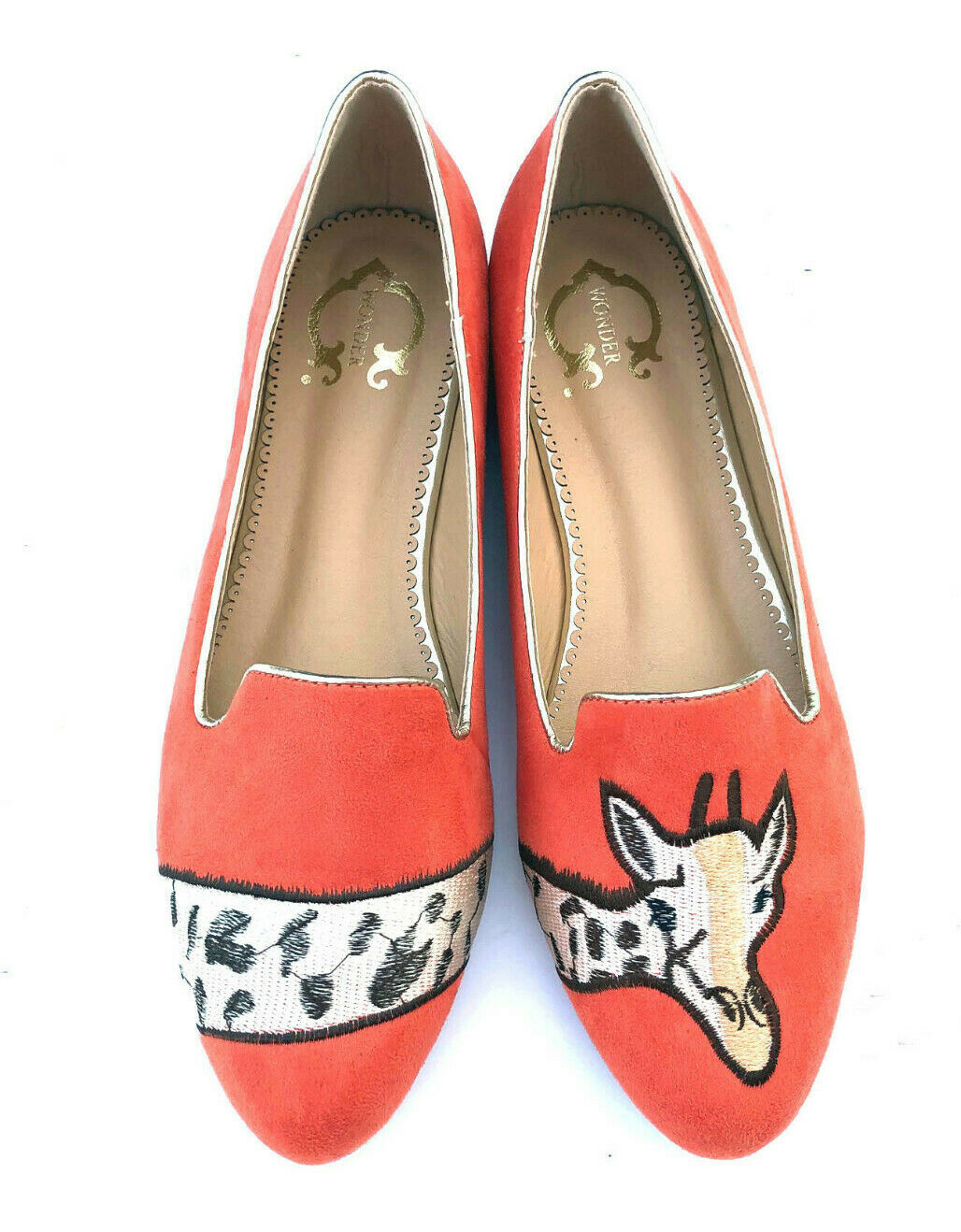C wonder NWB Orange suede Giraffe embroidered cushioned slip