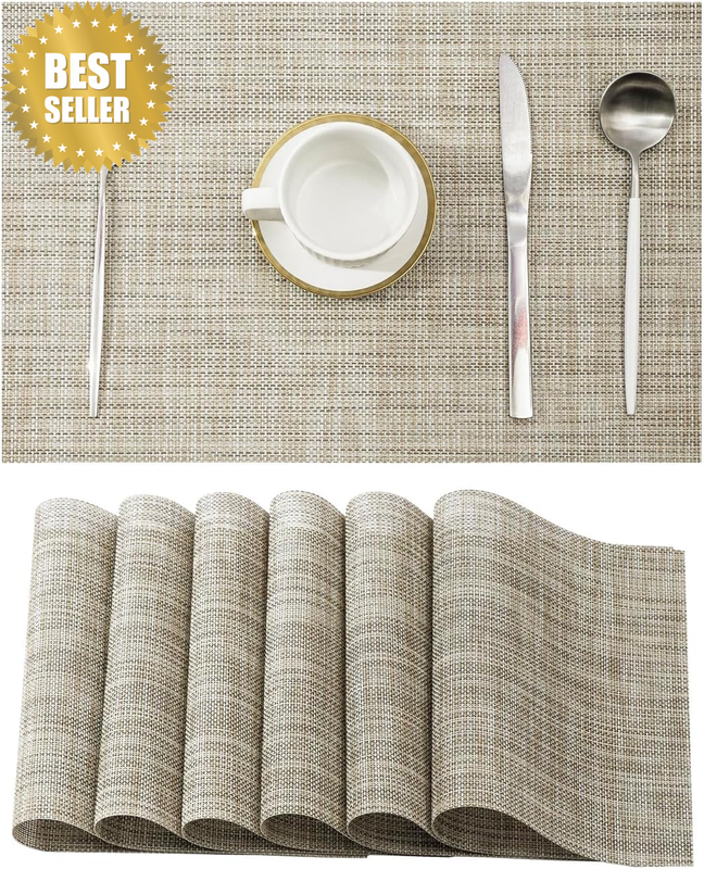 Placemats Set of 6 - Heat Resistant Non-Slip Place Mats for Dining Table, Washab