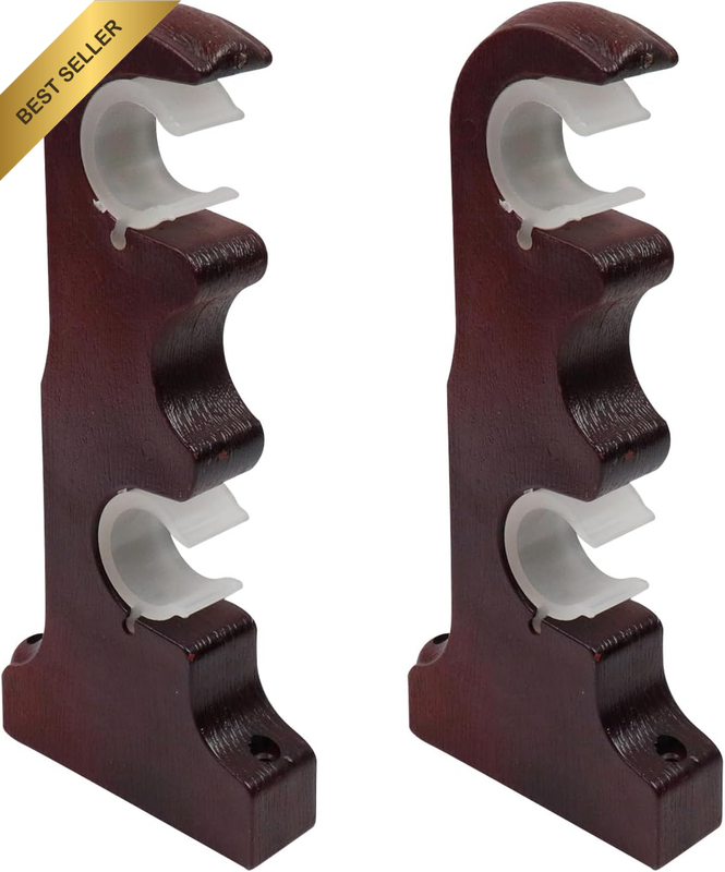 2Pcs Double Curtain Rod Brackets, Wall Mounted Drapery Rod Support Brackets