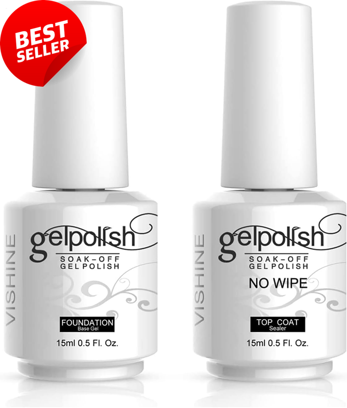 15Ml No Wipe Top & Base Coat Gel, UV Soak-Off, Long-Lasting, Shiny Finish